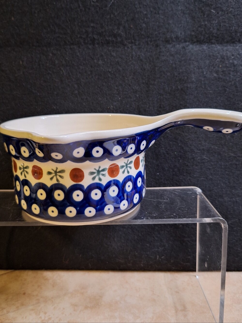 Boleslawiec Polish Pottery Blue Rose Gravy Sauce Handled Side Pour Boat